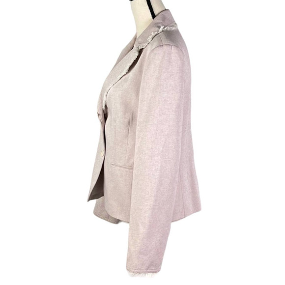 BCBGMaxazria Light Pink Fringe 100%‎ Cotton Blazer Jacket Coat Size 12 - Picture 2 of 4
